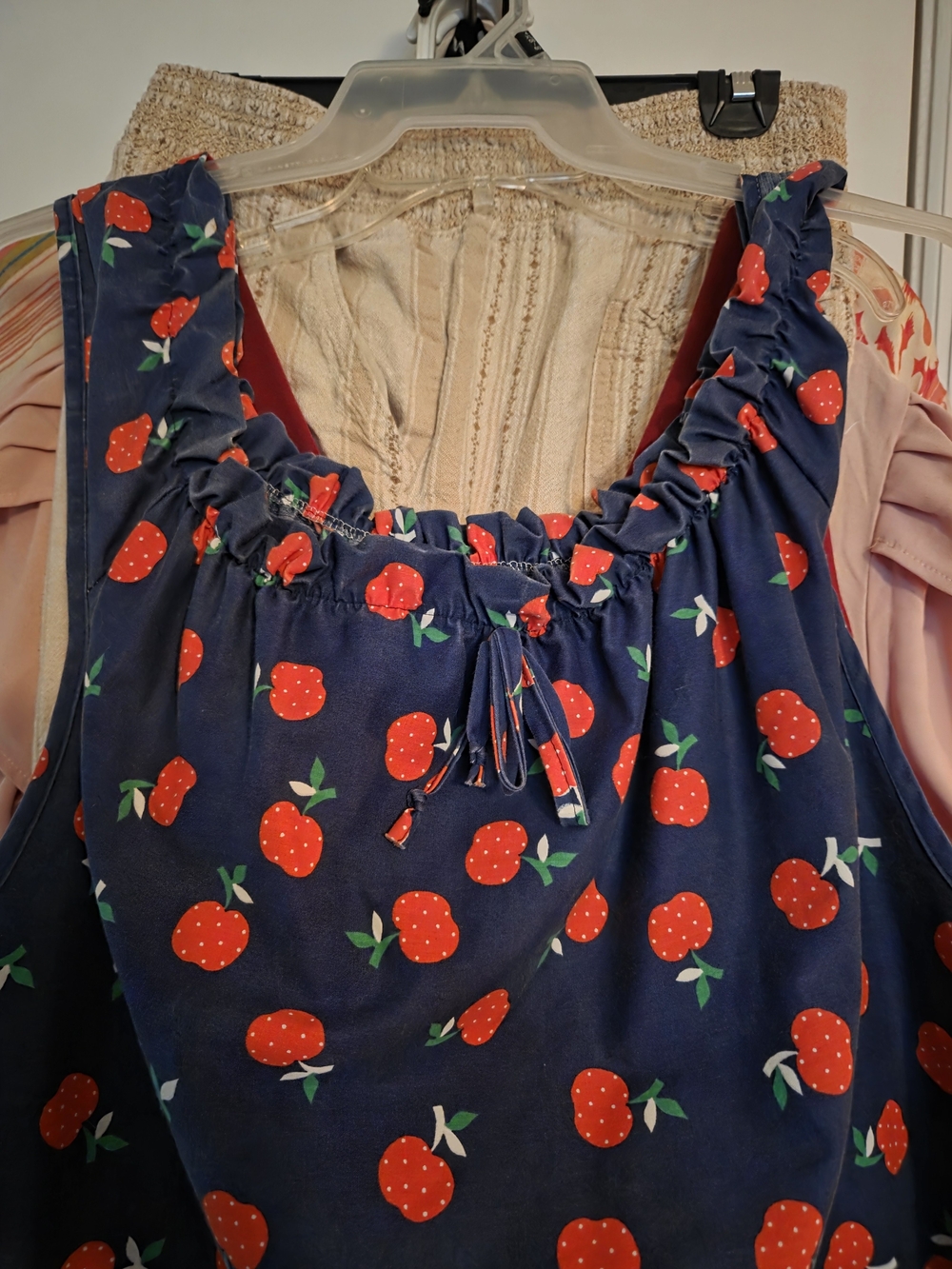 Navy Blue Strawberry Print Ruffled Tank Top Dress